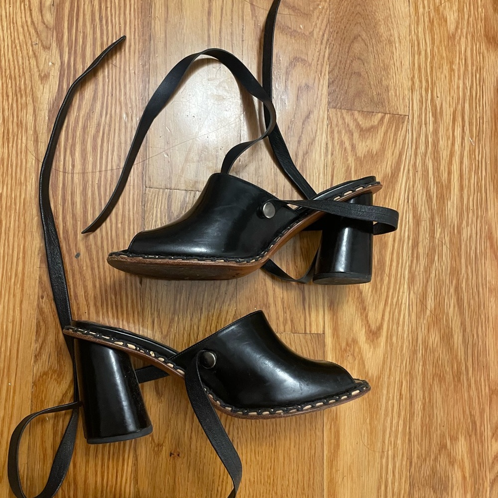 Rachel Comey Patent Black Leather Mules with Block Heel